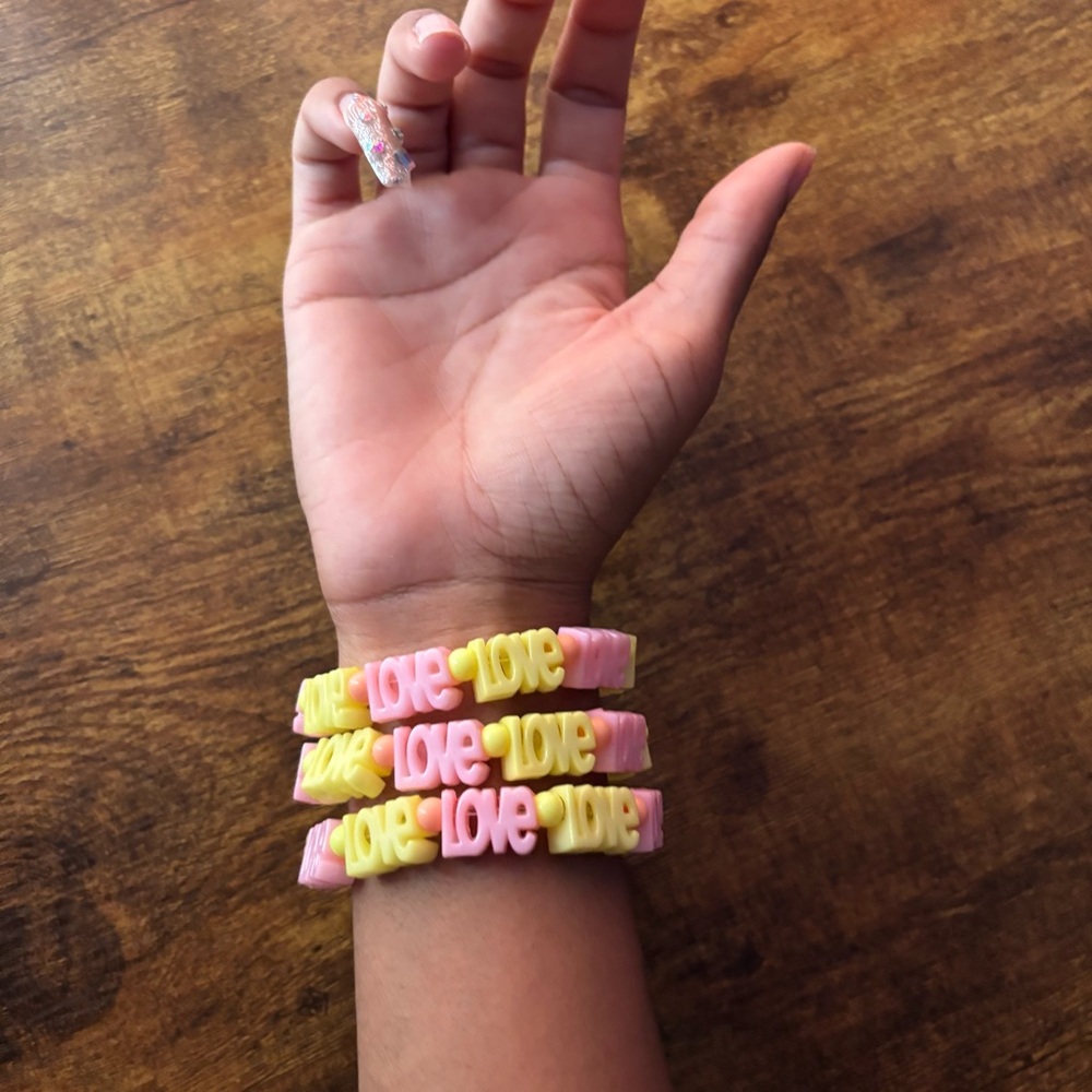 3pcs Pink and Yellow Handmade Love Beaded Bracelets